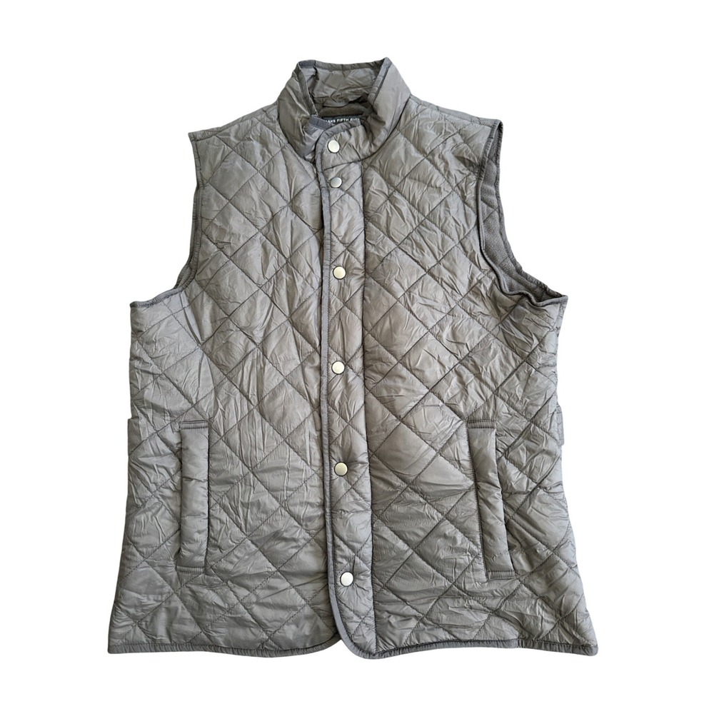Saks‎ Fifth Avenue Mens Gray Quilted Puffer Vest Fleece Lined Mock Neck Small